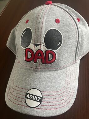 Grey 'DAD' Embroidered Cap with Red Accents